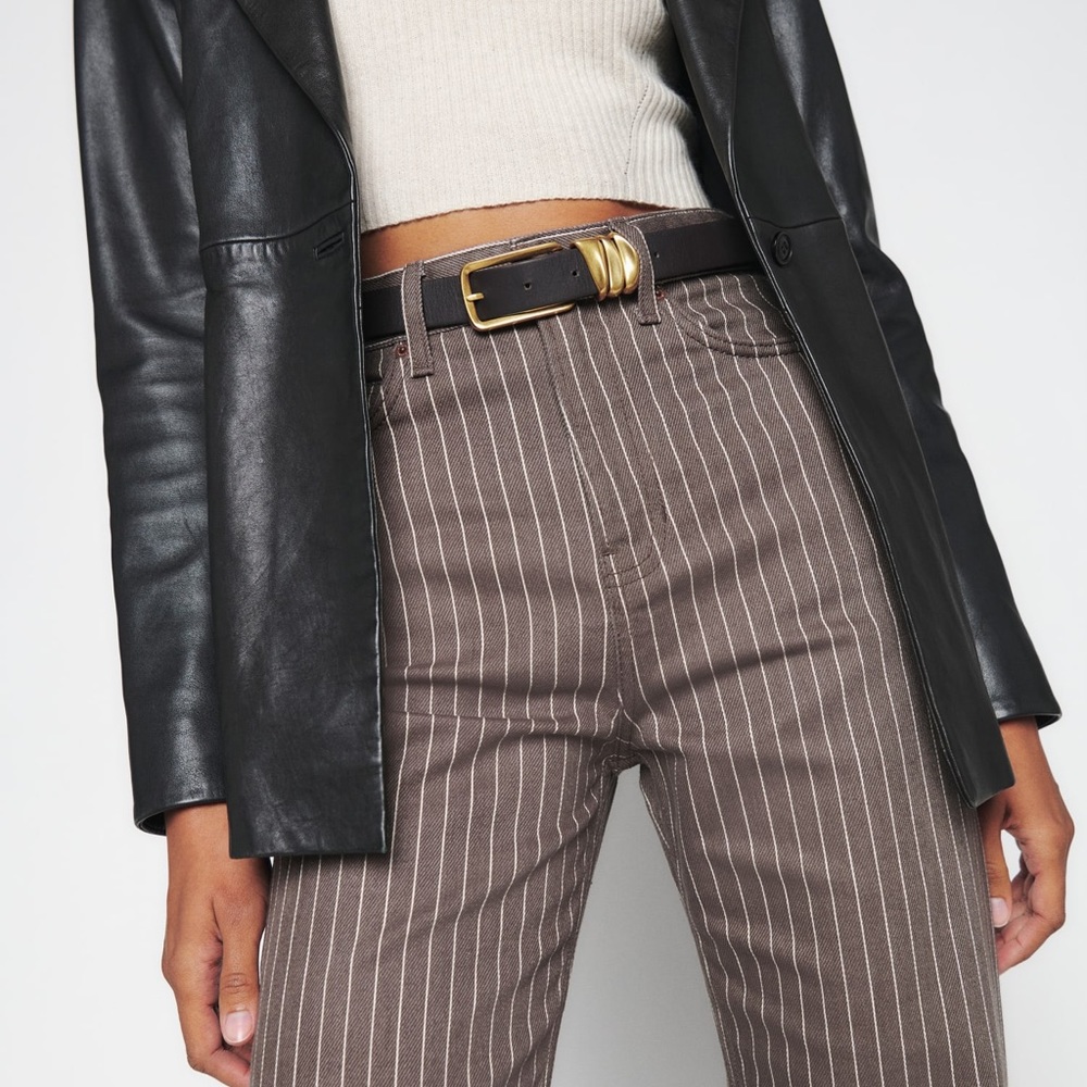 Reformation Jeans - Wilder High Rise Wide Leg Jeans in Cacao Pinstripe